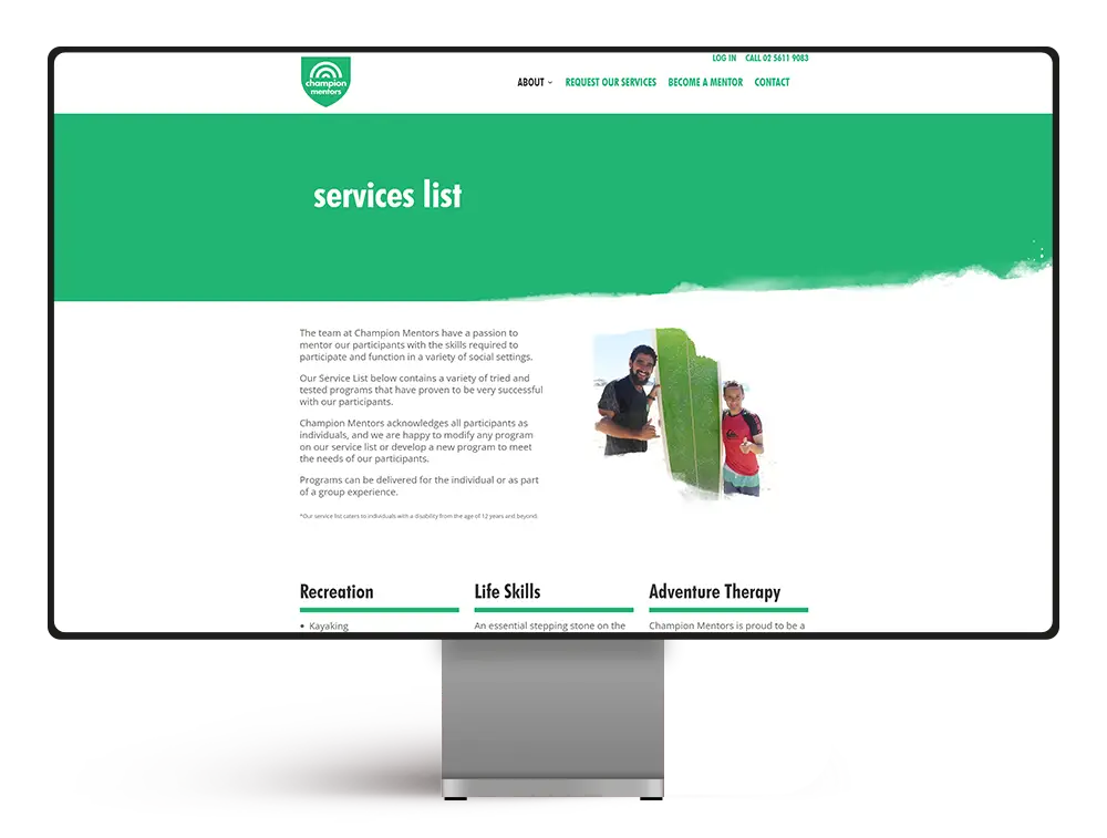Champion Mentors desktop screenshot of website project