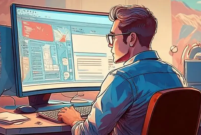 Man working on a wordpress website at a computer desk