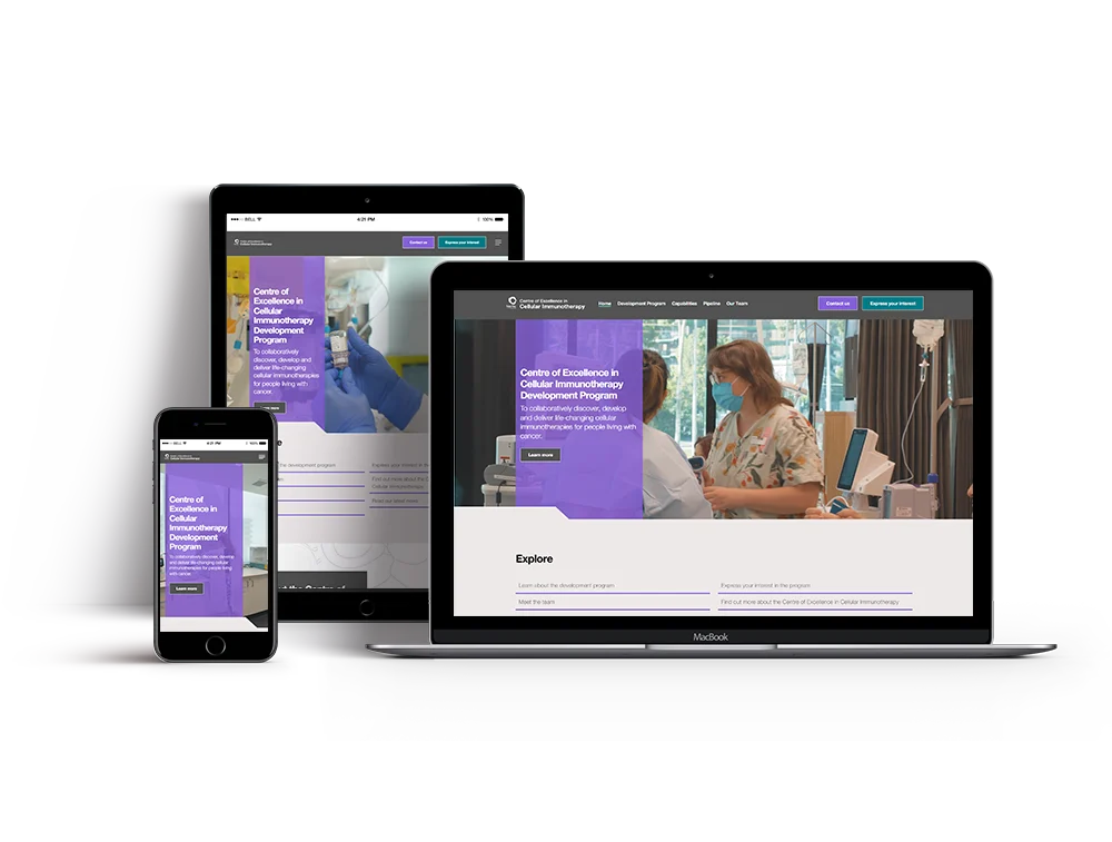 Peter Mac COE all devices screenshot of website project
