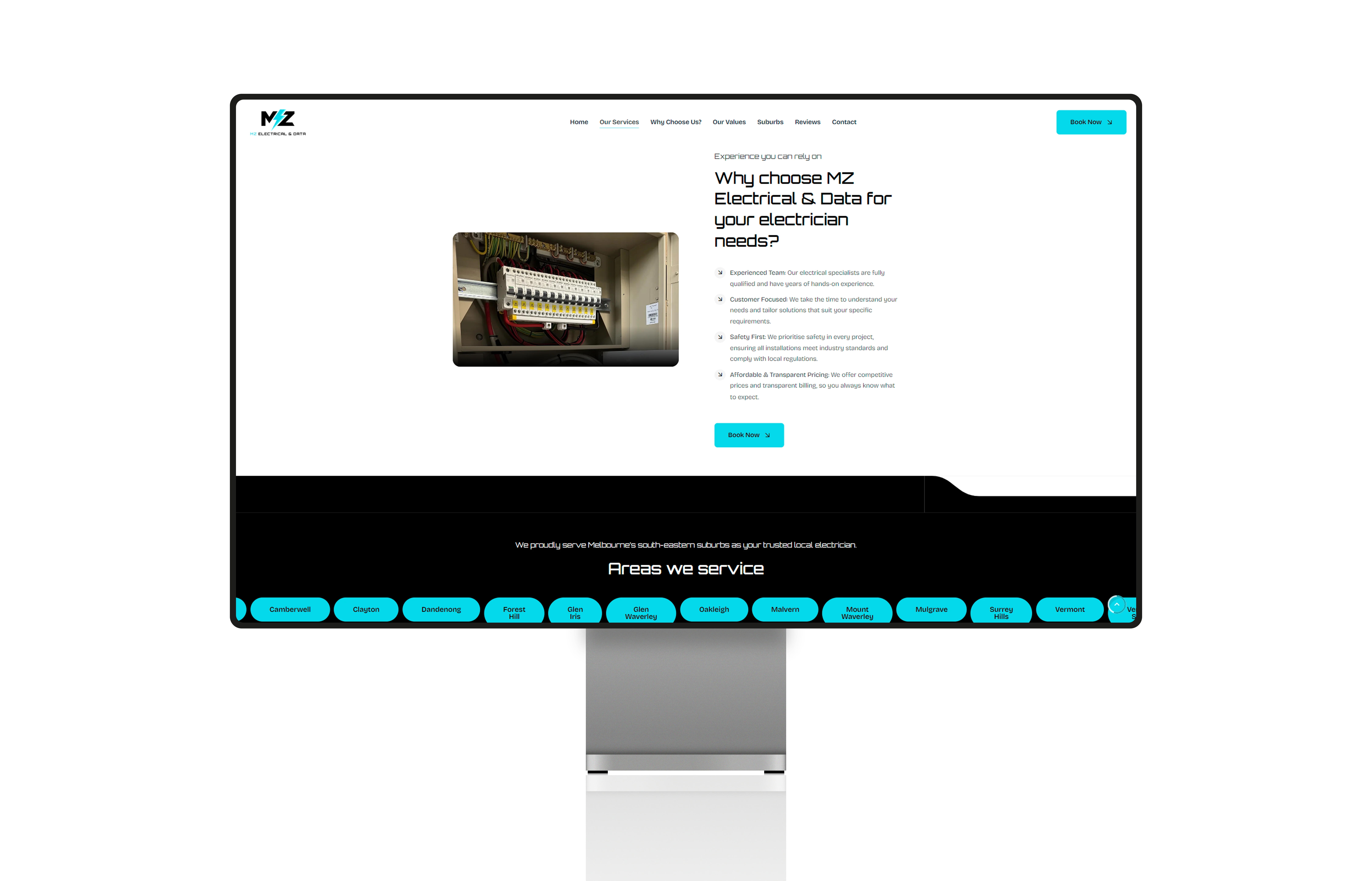 MZ Electrical desktop screenshot of website
